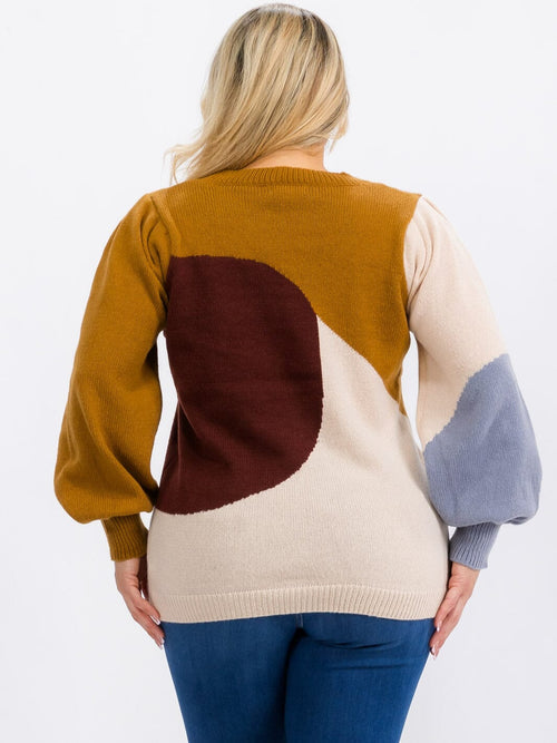Cozy Chic Plus Size Colorblock Pullover Sweater